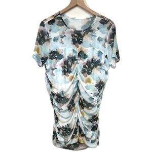 Torrid White & Blue Watercolor Floral Ruched Blouse - Size 1X